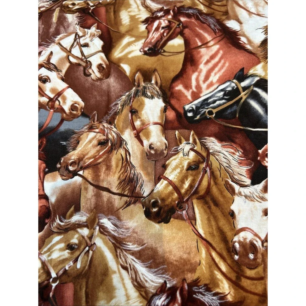 Blank Quilting Packed Horse Stampede Brown Cotton Fabric 21